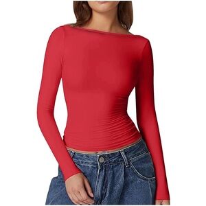 Soft Stretch Boat Neck Long Sleeve shirt KHY by Kylie Jenner